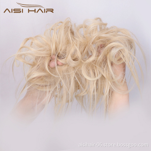Aisi Hair Synthetic Donut Blonde Chignon Curly Bun Pad Chignon Elastic Band Ribbon Ponytail Rope Rubber Hair Extension For Women